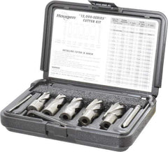 Hougen - 8 Piece, 9/16 to 1-1/16" Cutter Diam, 1" Cutting Depth, High Speed Steel Annular Cutter Set - Bright Finish, 3/4" Shank Diam, 9/16, 11/16, 13/16, 15/16, 1-1/16" Cutter Diams, 2 Flats on Shank - Industrial Tool & Supply