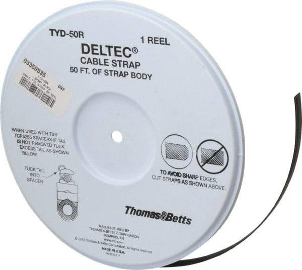 Thomas & Betts - 50' Long Black Nylon Hook & Loop Strap - 250 Lb Tensile Strength - Industrial Tool & Supply