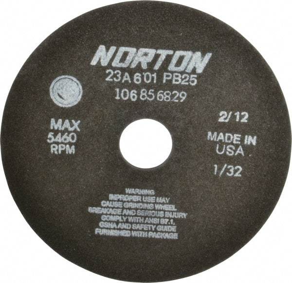 Norton - 7" 60 Grit Aluminum Oxide Cutoff Wheel - 1/32" Thick, 1-1/4" Arbor, 5,460 Max RPM, Use with Stationary Grinders - Industrial Tool & Supply