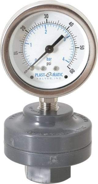 Plast-O-Matic - 60 Max psi, 2 Inch Dial Diameter, PVC Pressure Gauge Guard and Isolator - 3% Accuracy - Industrial Tool & Supply