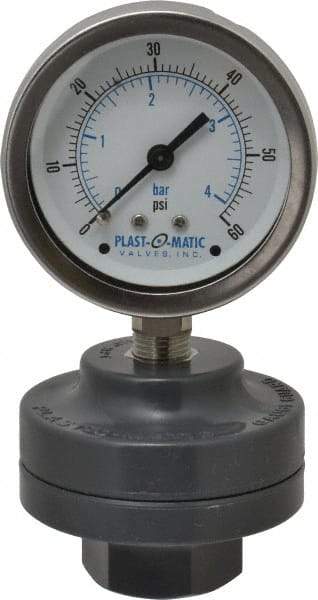 Plast-O-Matic - 60 Max psi, 2 Inch Dial Diameter, PVC Pressure Gauge Guard and Isolator - 3% Accuracy - Industrial Tool & Supply