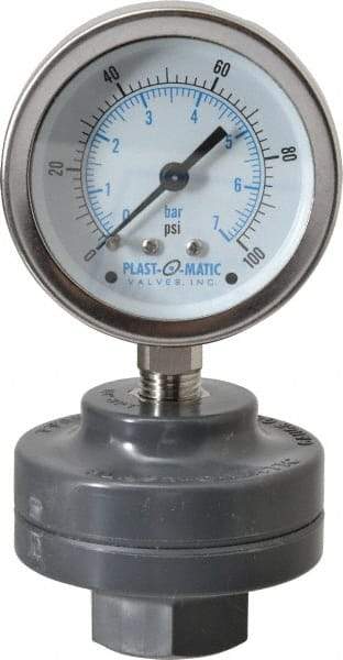 Plast-O-Matic - 100 Max psi, 2 Inch Dial Diameter, PVC Pressure Gauge Guard and Isolator - 3% Accuracy - Industrial Tool & Supply
