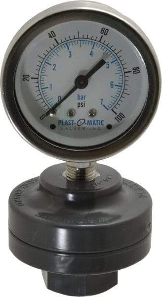 Plast-O-Matic - 100 Max psi, 2 Inch Dial Diameter, PVC Pressure Gauge Guard and Isolator - 3% Accuracy - Industrial Tool & Supply