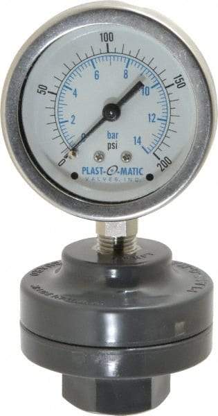 Plast-O-Matic - 200 Max psi, 2 Inch Dial Diameter, PVC Pressure Gauge Guard and Isolator - 3% Accuracy - Industrial Tool & Supply