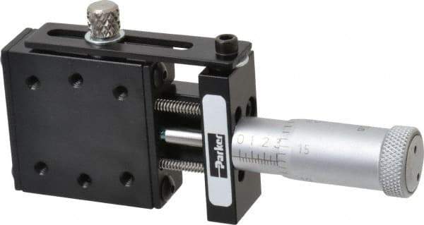 Parker - 6 Lb. Capacity, 4-40 Mount Hole, 1/2" Travel, Precision Ball Bearing Table with Center Drive - Single Axis, 6 Mounting Holes, 1-1/4" Long x 1-1/4" Wide x 1/2" High - Industrial Tool & Supply