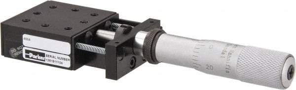 Parker - 25 Lb. Capacity, 6-32 Mount Hole, 1" Travel, Precision Ball Bearing Table with Center Drive - Single Axis, 8 Mounting Holes, 1-3/4" Long x 1-3/4" Wide x 3/4" High - Industrial Tool & Supply
