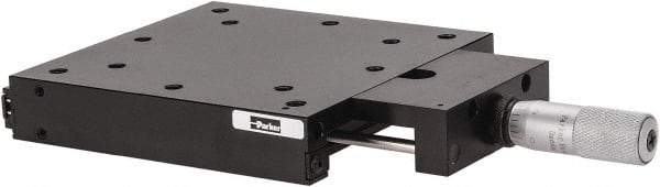 Parker - 105 Lb. Capacity, 1/4-20 Mount Hole, 1" Travel, Precision Ball Bearing Table with Center Drive - Single Axis, 12 Mounting Holes, 5" Long x 5" Wide x 1" High - Industrial Tool & Supply