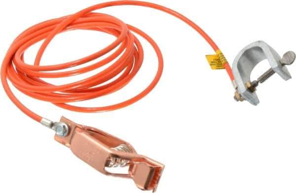 Hubbell Workplace - 19 AWG, 10 Ft., Alligator Clip, C-Clamp, Grounding Cable with Clamps - Orange, Federal Specification A-A-59466-010 - Industrial Tool & Supply