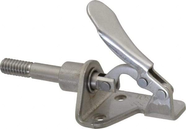 De-Sta-Co - 100 Lb Load Capacity, Flanged Base, Stainless Steel, Standard Straight Line Action Clamp - 3 Mounting Holes, 0.17" Mounting Hole Diam, 1/4" Plunger Diam, Thumb Handle - Industrial Tool & Supply