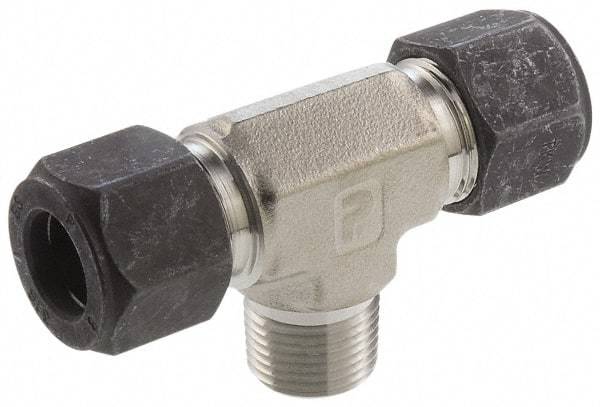 Parker - 1/2" OD, Stainless Steel Male Branch Tee - 7/8" Hex, Comp x Comp x MNPT Ends - Industrial Tool & Supply