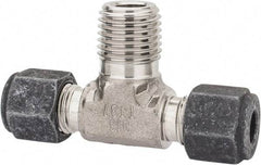 Parker - 1/4" OD, Stainless Steel Male Branch Tee - 9/16" Hex, Comp x Comp x MNPT Ends - Industrial Tool & Supply