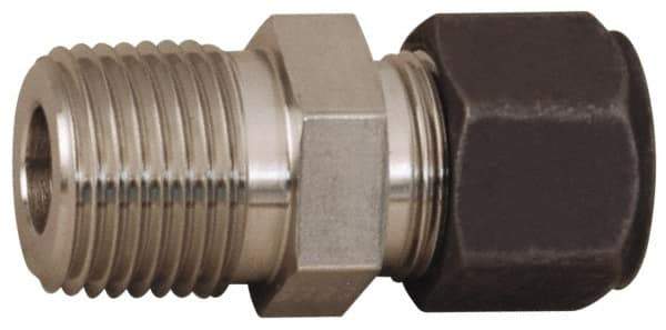 Parker - 3/4" OD, Stainless Steel Male Connector - 1-1/16" Hex, Comp x MNPT Ends - Industrial Tool & Supply