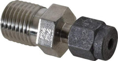 Parker - 1/8" OD, Stainless Steel Male Connector - 9/16" Hex, Comp x MNPT Ends - Industrial Tool & Supply