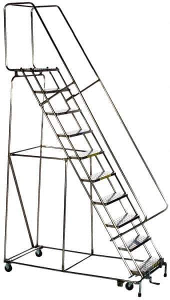 Ballymore - 58-1/2" 3 Step Ladder - Rolling Safety Ladder, 300 Lb Capacity, 28-1/2" Platform Height, 20" Base Width x 25" Base Depth, Solid Ribbed Tread - Industrial Tool & Supply