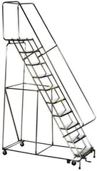 Ballymore - 96-1/2" 7 Step Ladder - Rolling Safety Ladder, 300 Lb Capacity, 66-1/2" Platform Height, 30" Base Width x 49" Base Depth, Solid Ribbed Tread - Industrial Tool & Supply
