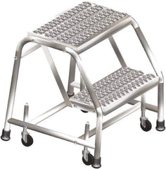 Ballymore - 19" 2 Step Ladder - Rolling Safety Ladder, 450 Lb Capacity, 19" Platform Height, 20" Base Width x 19" Depth, Heavy-Duty Serrated Grating - Industrial Tool & Supply