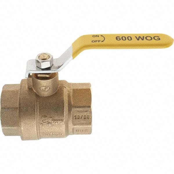 Value Collection - 1-1/4" Pipe, Brass Full Port Ball Valve - 2 Piece, NPT Ends, Lever Handle, 600 WOG, 150 WSP - Industrial Tool & Supply