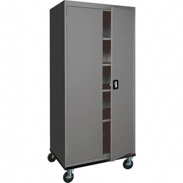 Sandusky Lee - 5 Shelf Mobile Storage Cabinet - Steel, 36" Wide x 24" Deep x 72" High, Charcoal Gray - Industrial Tool & Supply