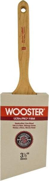 Wooster Brush - 3-1/2" Angled Nylon/Polyester Sash Brush - 3-3/8" Bristle Length, 7.44" Maple Fluted Handle - Industrial Tool & Supply