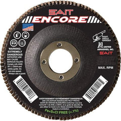 Sait - 60 Grit, 5" Disc Diam, 7/8" Center Hole, Type 27 Zirconia Alumina Flap Disc - 12,200 Max RPM, Fiberglass Backing, Arbor Attaching System, Coated - Industrial Tool & Supply