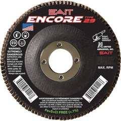 Sait - 60 Grit, 5" Disc Diam, 7/8" Center Hole, Type 27 Zirconia Alumina Flap Disc - 12,200 Max RPM, Fiberglass Backing, Arbor Attaching System, Coated - Industrial Tool & Supply