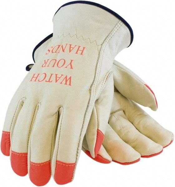 PRO-SAFE - Size L General Protection Work Gloves - For Work & Driver, Uncoated, Slip-On Cuff, Full Fingered, Beige/Orange, Paired - Industrial Tool & Supply