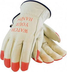 PRO-SAFE - Size L General Protection Work Gloves - For Work & Driver, Uncoated, Slip-On Cuff, Full Fingered, Beige/Orange, Paired - Industrial Tool & Supply
