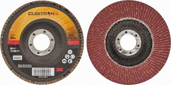 3M - 80 Grit, 4-1/2" Disc Diam, 7/8" Center Hole, Type 29 Ceramic Flap Disc - 13,300 Max RPM, Cloth Backing, Arbor Attaching System, Coated - Industrial Tool & Supply