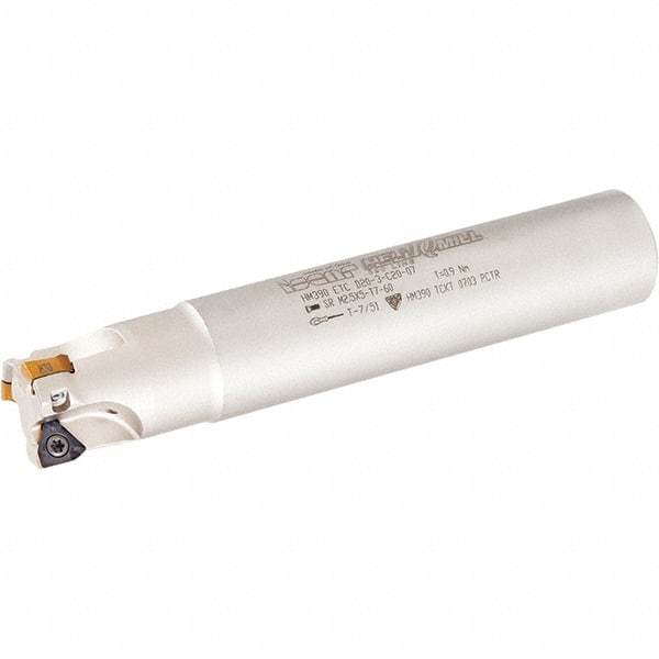 Iscar - 1-1/4" Cut Diam, 0.2" Max Depth of Cut, 1-1/4" Shank Diam, 4-1/4" OAL, Indexable Square Shoulder Helical End Mill - HM390 TCKT 0703PCTR Inserts, Weldon Shank, 0° Lead Angle, Through Coolant, Series HeliIQMill - Industrial Tool & Supply