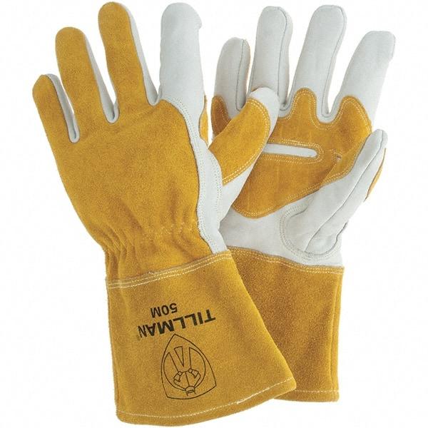 TILLMAN - Welder's & Heat Protective Gloves - 4"CUFF WHT/GLD MED 1PR COWHIDE MIG GLOVES - Industrial Tool & Supply
