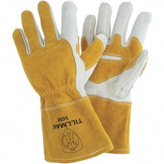 TILLMAN - Welder's & Heat Protective Gloves - 4"CUFF WHT/GLD MED 1PR COWHIDE MIG GLOVES - Industrial Tool & Supply