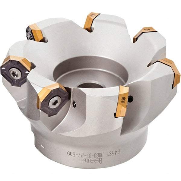 Iscar - 4.37" Cut Diam, 1-1/2" Arbor Hole, 0.18" Max Depth of Cut, 50° Indexable Chamfer & Angle Face Mill - 10 Inserts, IQ845 SYHU 07.. Insert, Right Hand Cut, Through Coolant, Series DoveIQMill - Industrial Tool & Supply