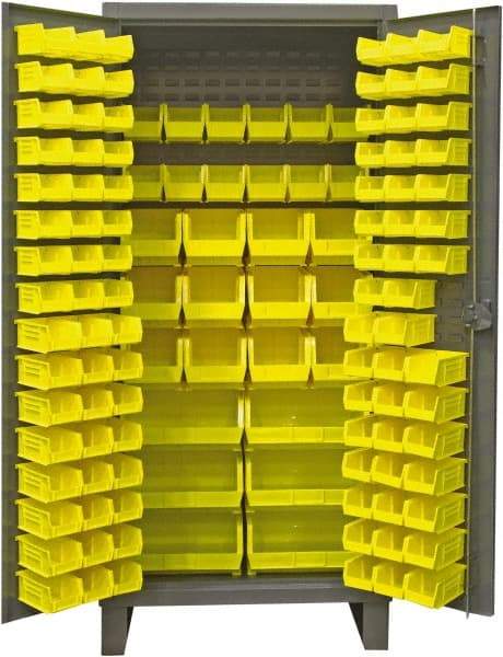 Durham - 126 Bin Storage Cabinet - Steel, 36" Wide x 24" Deep x 78" High, Gray - Industrial Tool & Supply