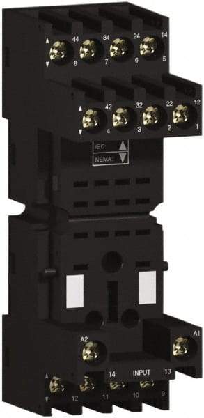 Schneider Electric - 250 Volt, 10 Amp, Flat Relay Socket - DIN Rail Mount, Panel Mount, IP20, Box Lug Mixed Terminal - Industrial Tool & Supply