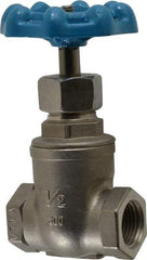 Legend Valve - 1/2" Pipe, Threaded Stainless Steel Solid Wedge Stem Gate Valve - 600 WOG, 125 WSP - Industrial Tool & Supply