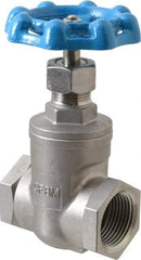 Legend Valve - 1" Pipe, Threaded Stainless Steel Solid Wedge Stem Gate Valve - 600 WOG, 125 WSP - Industrial Tool & Supply