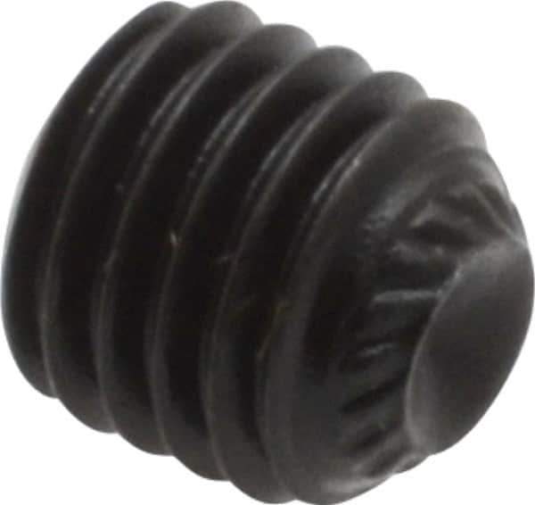 Value Collection - 1/4-28 UNF, 1/4" OAL, Knurled Cup Point Set Screw - Grade 8 Alloy Steel, 1/8" Key - Industrial Tool & Supply