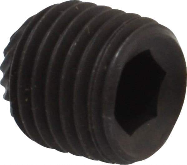 Value Collection - 3/8-24 UNF, 3/8" OAL, Knurled Cup Point Set Screw - Grade 8 Alloy Steel, 3/16" Key - Industrial Tool & Supply