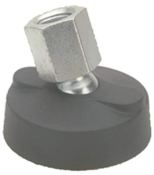 Gibraltar - 4000 Lb Capacity, 3/8-16 Thread, 1-5/8" OAL, Steel Stud, Tapped Pivotal Socket Mount Leveling Mount - Material Grade 1214, 2" Base Diam, Steel Pad - Industrial Tool & Supply