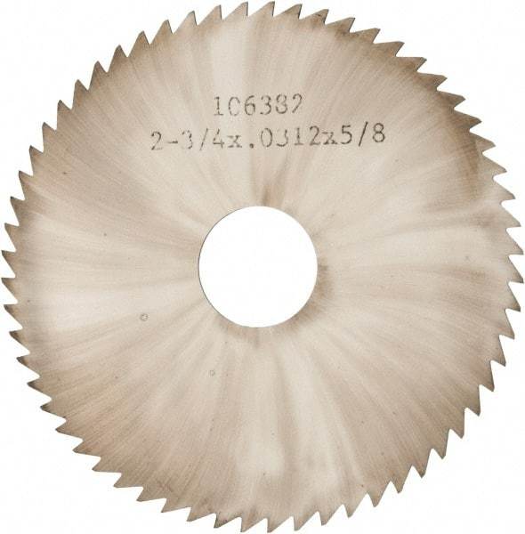 Made in USA - 2-3/4" Diam x 0.0313" Blade Thickness x 5/8" Arbor Hole Diam, 60 Tooth Slitting and Slotting Saw - Arbor Connection, Solid Carbide, Concave Ground - Industrial Tool & Supply