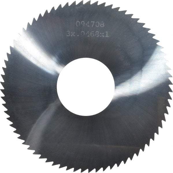 Made in USA - 3" Diam x 0.0468" Blade Thickness x 1" Arbor Hole Diam, 72 Tooth Slitting and Slotting Saw - Arbor Connection, Right Hand, Uncoated, Solid Carbide, 5° Rake, Concave Ground - Industrial Tool & Supply