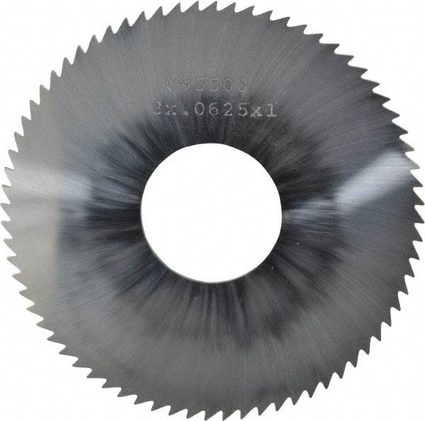 Made in USA - 3" Diam x 1/16" Blade Thickness x 1" Arbor Hole Diam, 72 Tooth Slitting and Slotting Saw - Arbor Connection, Right Hand, Uncoated, Solid Carbide, 5° Rake, Concave Ground - Industrial Tool & Supply