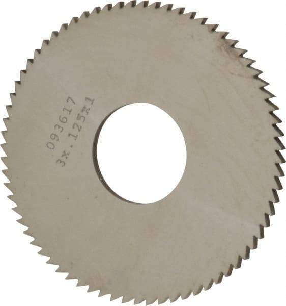 Made in USA - 3" Diam x 1/8" Blade Thickness x 1" Arbor Hole Diam, 72 Tooth Slitting and Slotting Saw - Arbor Connection, Right Hand, Uncoated, Solid Carbide, 5° Rake, Concave Ground - Industrial Tool & Supply