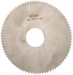 Made in USA - 4" Diam x 0.0312" Blade Thickness x 1" Arbor Hole Diam, 80 Tooth Slitting and Slotting Saw - Arbor Connection, Right Hand, Uncoated, Solid Carbide, 5° Rake, Concave Ground - Industrial Tool & Supply