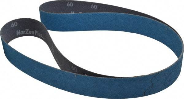 Norton - 1-1/2" Wide x 60" OAL, 60 Grit, Zirconia Alumina Abrasive Belt - Zirconia Alumina, Medium, Coated, Y Weighted Cloth Backing, Dry, Series R821 - Industrial Tool & Supply