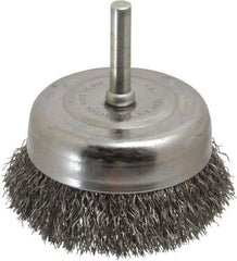 Made in USA - 2-3/4" Diam, 1/4" Shank Crimped Wire Steel Cup Brush - 0.0118" Filament Diam, 7/8" Trim Length, 13,000 Max RPM - Industrial Tool & Supply