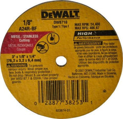 DeWALT - 3" 24 Grit Aluminum Oxide Cutoff Wheel - 1/8" Thick, 1/4" Arbor, 24,400 Max RPM, Use with Circular Saws - Industrial Tool & Supply