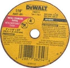 DeWALT - 3" 60 Grit Aluminum Oxide Cutoff Wheel - 1/16" Thick, 3/8" Arbor, 24,400 Max RPM, Use with Circular Saws - Industrial Tool & Supply
