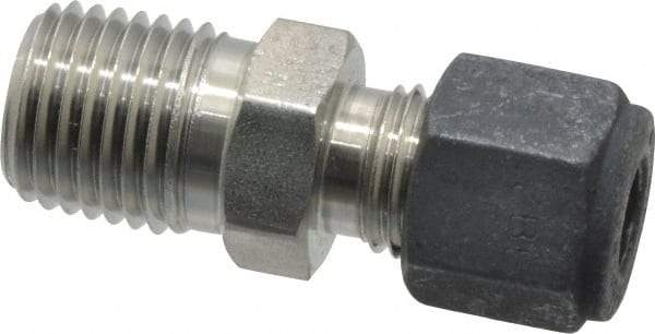 Parker - 1/4" OD, Stainless Steel Male Connector - 9/16" Hex, Comp x MNPT Ends - Industrial Tool & Supply