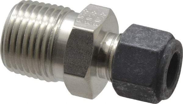 Parker - 3/8" OD, Stainless Steel Male Connector - 7/8" Hex, Comp x MNPT Ends - Industrial Tool & Supply